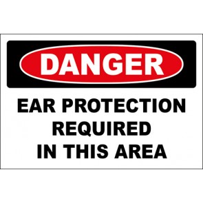 Hinweisschild Ear Protection Reqzuired In This Area · Danger · OSHA Arbeitsschutz