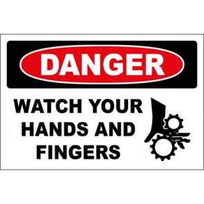 Hinweisschild Watch Your Hands And Fingers With Picture · Danger · OSHA Arbeitsschutz