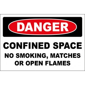 Magnetschild Confined Space No Smoking, Matches Or Open Flames · Danger