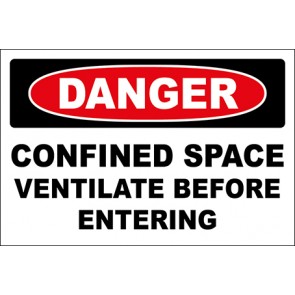 Hinweisschild Confined Space Ventilate Before Entering · Danger · OSHA Arbeitsschutz