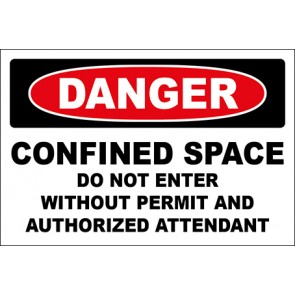 Magnetschild Confined Space Do Not Enter Without Permit And Authorized Attendant · Danger · OSHA Arbeitsschutz