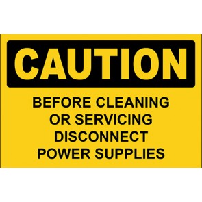 Aufkleber Before Cleaning Or Servicing Disconnect Power Supplies · Caution · OSHA Arbeitsschutz