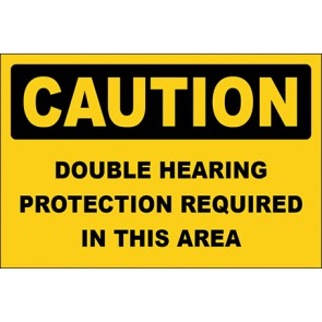 Hinweisschild Double Hearing Protection Required In This Area · Caution · OSHA Arbeitsschutz