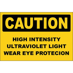 Hinweisschild High Intensity Ultraviolet Light Wear Eye Protecion · Caution