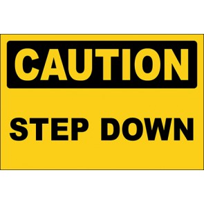 Aufkleber Step Down · Caution | stark haftend