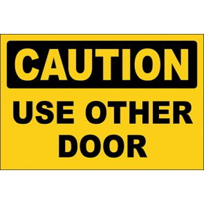 Aufkleber Use Other Door · Caution · OSHA Arbeitsschutz