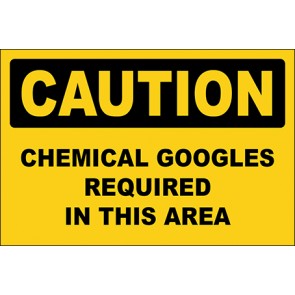 Hinweisschild Chemical Googles Required In This Area · Caution | selbstklebend