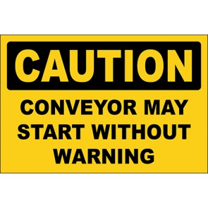 Aufkleber Conveyor May Start Without Warning · Caution | stark haftend