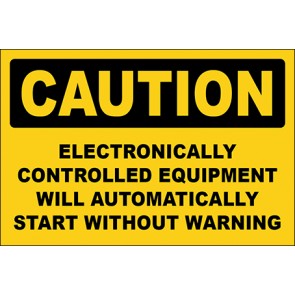 Aufkleber Electronically Controlled Equipment Will Automatically Start Without Warning · Caution · OSHA Arbeitsschutz