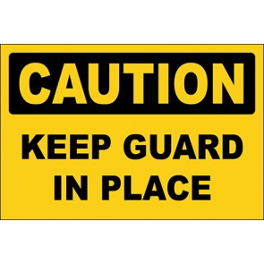 Hinweisschild Keep Guard In Place · Caution | selbstklebend