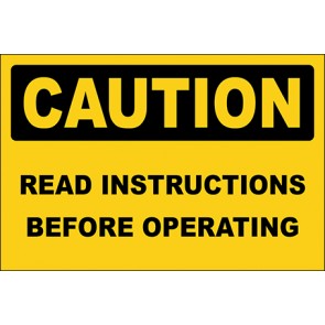 Hinweisschild Read Instructions Before Operating · Caution · OSHA Arbeitsschutz