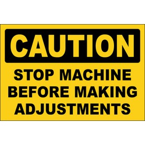 Aufkleber Stop Machine Before Making Adjustments · Caution | stark haftend