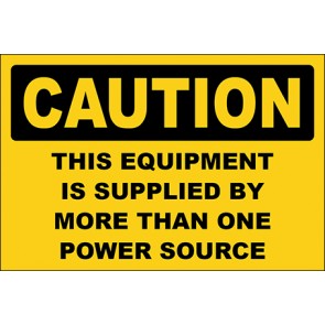 Hinweisschild This Equipment Is Supplied By More Than One Power Source · Caution · OSHA Arbeitsschutz