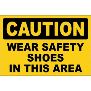 Hinweisschild Wear Safety Shoes In This Area · Caution · OSHA Arbeitsschutz