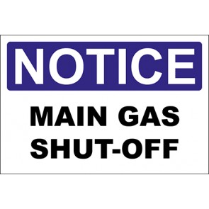 Aufkleber Main Gas Shut-Off · Notice · OSHA Arbeitsschutz
