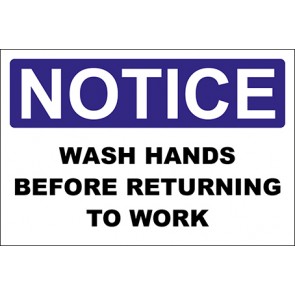 Aufkleber Wash Hands Before Returning To Work · Notice · OSHA Arbeitsschutz