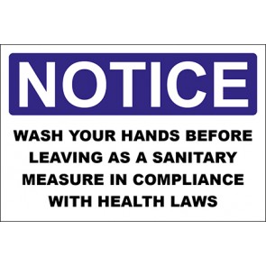 Aufkleber Wash Your Hands Before Leaving As A Sanitary Measure In Compliance With Health Laws · Notice · OSHA Arbeitsschutz