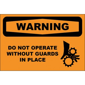 Hinweisschild Do Not Operate Without Guards In Place With Picture · Warning