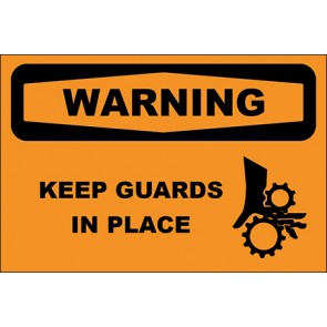 Hinweisschild Keep Guards In Place With Picture · Warning · OSHA Arbeitsschutz