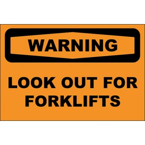 Hinweisschild Look Out For Forklifts · Warning