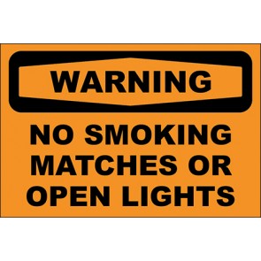 Hinweisschild No Smoking Matches Or Open Lights · Warning
