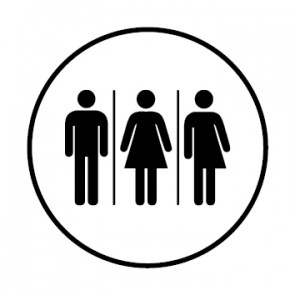 WC Toiletten Schild | Herren · Damen · Transgender | weiß · rund · selbstklebend