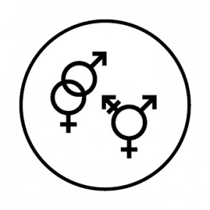 WC Toiletten Schild | Symbol Herren · Damen · Transgender | weiß · rund · selbstklebend