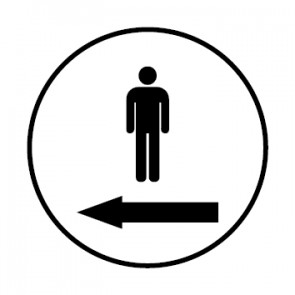 WC Toiletten Schild | Piktogramm Herren Pfeil links | rund · weiß · selbstklebend