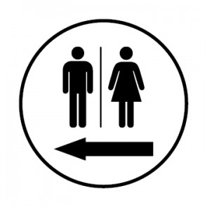 WC Toiletten Aufkleber Piktogramm Herren · Damen Pfeil links | rund · weiß | stark haftend