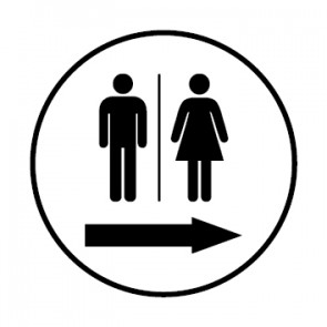 WC Toiletten Schild | Piktogramm Herren · Damen Pfeil rechts | rund · weiß