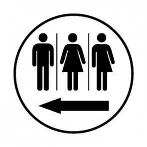 WC Toiletten Schild | Piktogramm Herren · Damen · Transgender Pfeil links | rund · weiß · selbstklebend