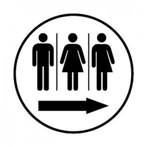 WC Toiletten Magnetschild | Piktogramm Herren · Damen · Transgender Pfeil rechts | rund · weiß