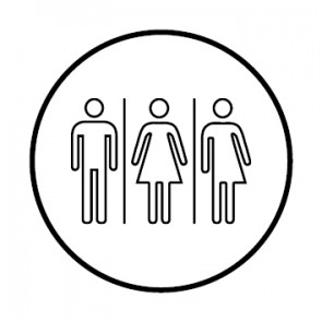WC Toiletten Schild | Herren · Damen · Transgender outline | rund · weiß · selbstklebend