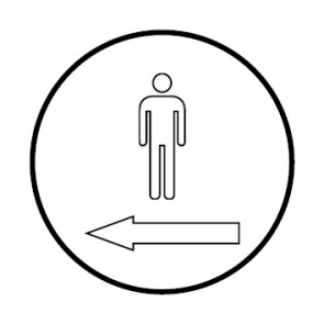 WC Toiletten Schild | Herren outline Pfeil links | rund · weiß · selbstklebend