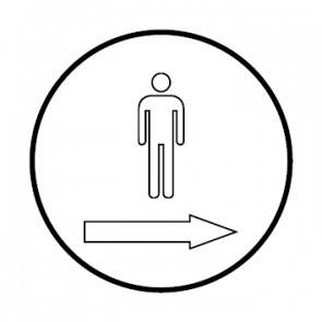 WC Toiletten Schild | Herren outline Pfeil rechts | rund · weiß · selbstklebend