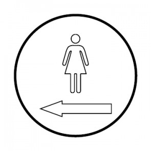 WC Toiletten Aufkleber Damen outline Pfeil links | rund · weiß | stark haftend