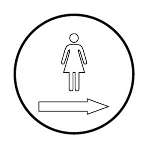 WC Toiletten Schild | Damen outline Pfeil rechts | rund · weiß · selbstklebend