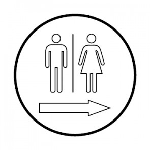 WC Toiletten Schild | Herren · Damen outline Pfeil rechts | rund · weiß · selbstklebend