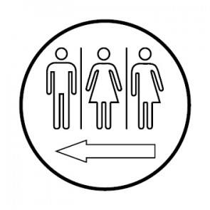 WC Toiletten Magnetschild | Herren · Damen · Transgender outline Pfeil links | rund · weiß