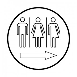 WC Toiletten Magnetschild | Herren · Damen · Transgender outline Pfeil rechts | rund · weiß