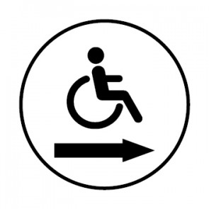 WC Toiletten Aufkleber behindertengerecht · Rollstuhl Pfeil rechts | rund · weiß | stark haftend