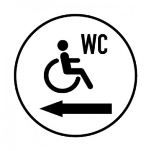WC Toiletten Aufkleber Rollstuhl · Behinderten WC Pfeil links | rund · weiß | stark haftend