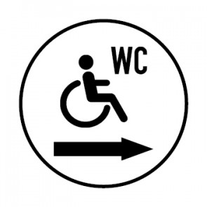 WC Toiletten Aufkleber Rollstuhl · Behinderten WC Pfeil rechts | rund · weiß | stark haftend