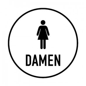 WC Toiletten Schild | Piktogramm mit Text · Damen | rund · weiß · selbstklebend