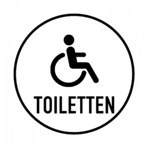 WC Toiletten Schild | Rollstuhl mit Text | rund · weiß · selbstklebend