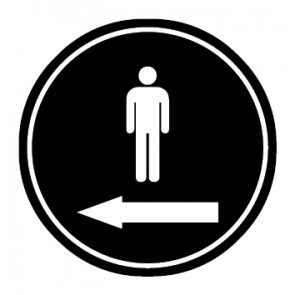WC Toiletten Schild | Piktogramm Herren Pfeil links | schwarz · rund · selbstklebend