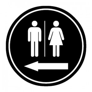 WC Toiletten Schild | Piktogramm Herren · Damen Pfeil links | rund · schwarz