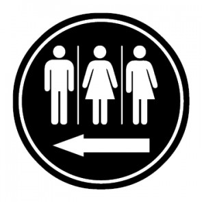 WC Toiletten Schild | Piktogramm Herren · Damen · Transgender Pfeil links | rund · schwarz · selbstklebend