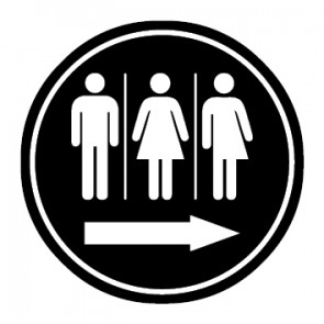 WC Toiletten Aufkleber | Piktogramm Herren · Damen · Transgender Pfeil rechts | rund · schwarz