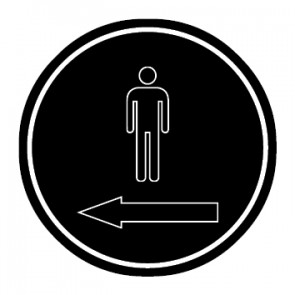 WC Toiletten Magnetschild | Herren outline Pfeil links | rund · schwarz
